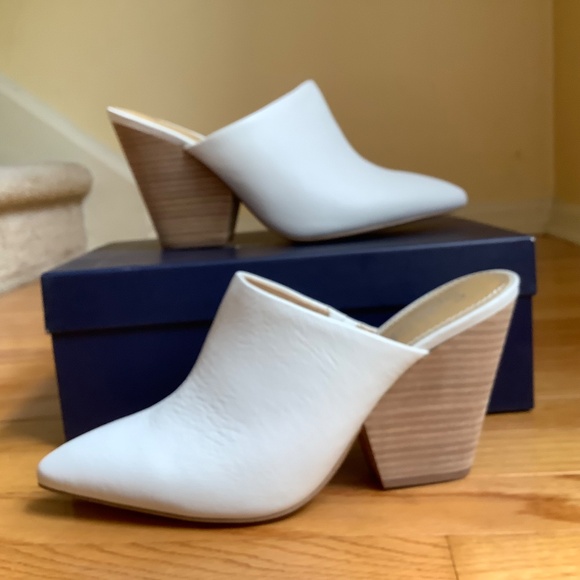 Splendid Nala Pointed Toe Wood Block Heel Leather Mule Snow White SZ 9.5 - Picture 3 of 15